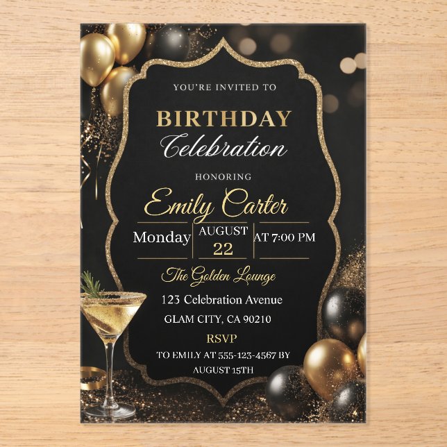 Customisable Elegant Birthday Magnetic Invitation (Front)