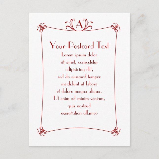 Customisable Elegant Border With Monogram Postcard (Front)