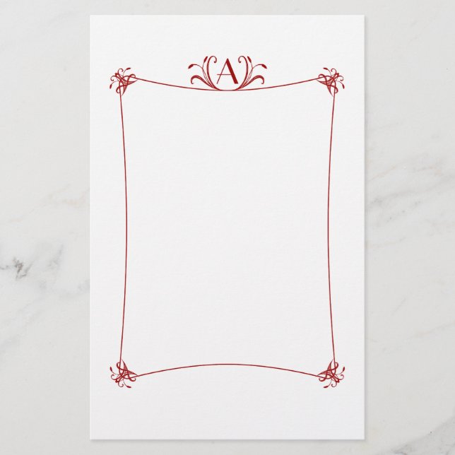 Customisable Elegant Border With Monogram Stationery (Front)