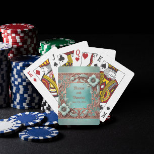Customisable Elegant Copper Turquoise Frame Playing Cards