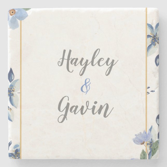Customisable Elegant English Watercolor wedding  Stone Coaster (Front)
