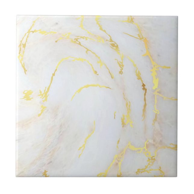 Customisable Elegant Gold White Marble Template Ceramic Tile (Front)