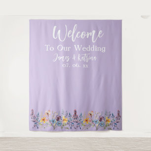  Customisable Elegant Lavender Wedding Backdrop Tapestry