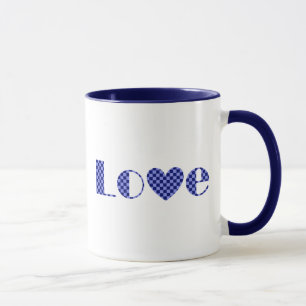 Customisable Elegant LOVE Blue Chequered Heart Mug