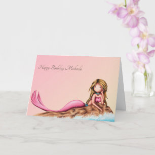 Customisable Elegant Mermaid in Pink Birthday Card