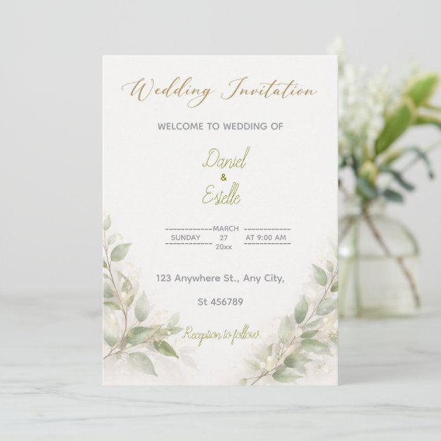 Customisable Elegant Minimal Wedding Invitation   (Standing Front)