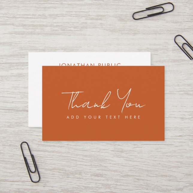 Customisable Elegant Modern Terracotta Thank You Business Card (Front/Back In Situ)