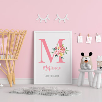 Customisable Elegant Pink Floral Monogram Initial Poster