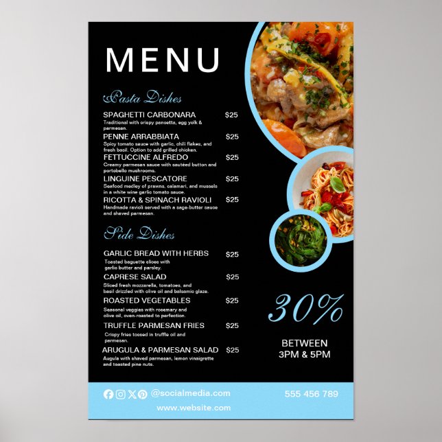 Customisable Elegant Restaurant Menu Poster  (Front)