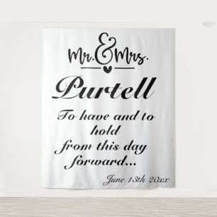 Customisable Elegant Script Wedding Vow Backdrop Tapestry