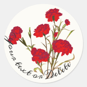 Customisable Elegant Vintage Floral Red Carnation Classic Round Sticker