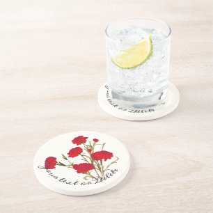Customisable Elegant Vintage Floral Red Carnation Coaster