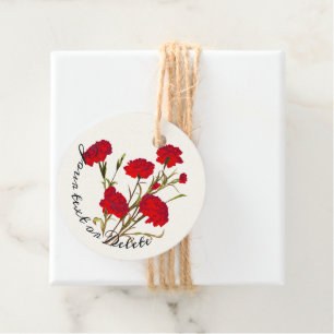 Customisable Elegant Vintage Floral Red Carnation Favour Tags