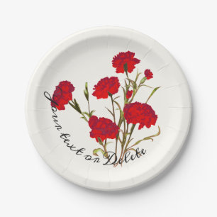 Customisable Elegant Vintage Floral Red Carnation Paper Plate