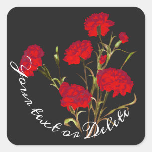 Customisable Elegant Vintage Floral Red Carnation Square Sticker