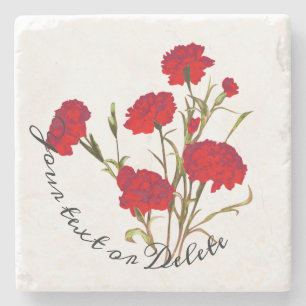 Customisable Elegant Vintage Floral Red Carnation Stone Coaster