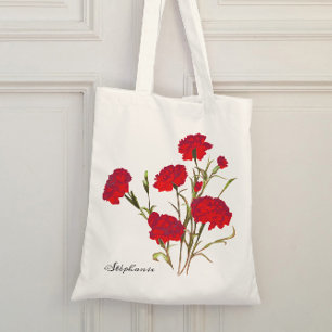 Customisable Elegant Vintage Floral Red Carnation Tote Bag
