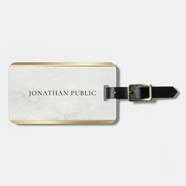 Customisable Elegant White Marble Gold Template Luggage Tag (Front Horizontal)