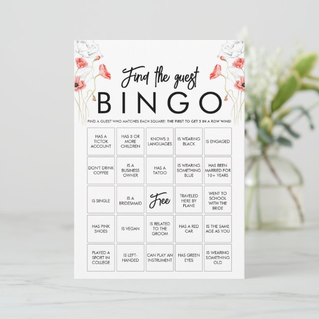 Customisable Elegant Wildflower Bingo Game Card (Standing Front)