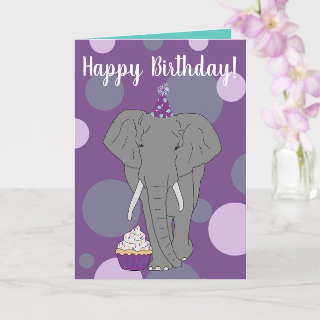 Customisable Elephant Birthday Card (Orchid)