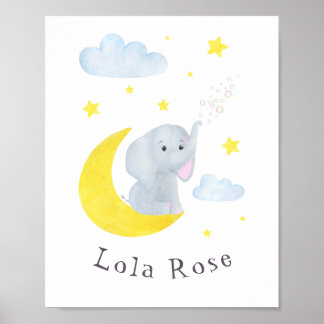 Customisable Elephant Moon Stars Nursery Wall Art