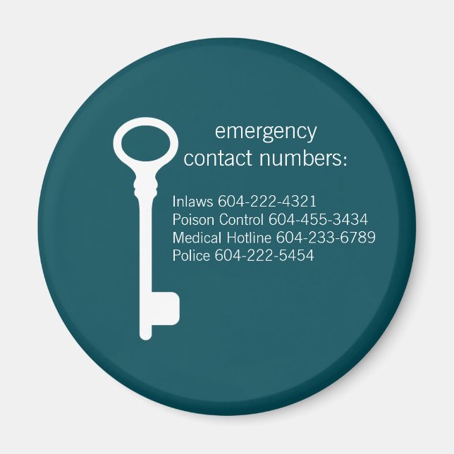 Customisable Emergency Contact Numbers Magnet (Front)