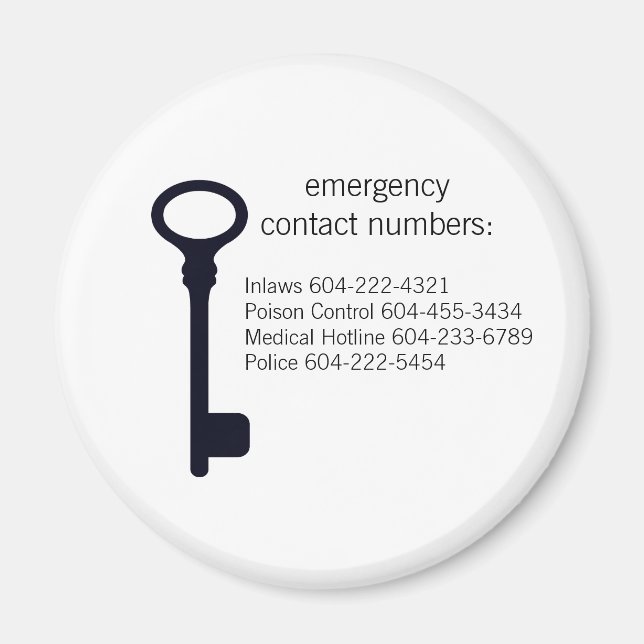Customisable Emergency Contact Numbers Magnet (Front)