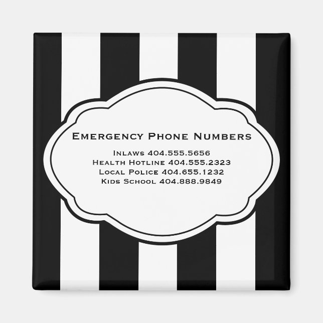 Customisable Emergency Contact Numbers Magnet (Front)