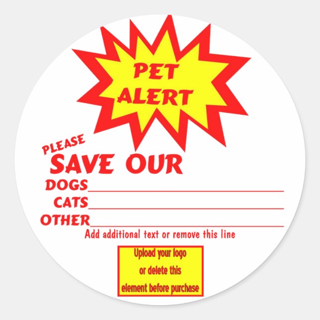 Customisable Emergency Pet Alert Stickers (Front)