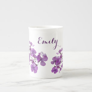 Customisable Emily name monogram purple floral Bone China Mug