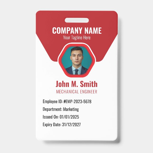 Customisable Employee ID Badge Red (Front)