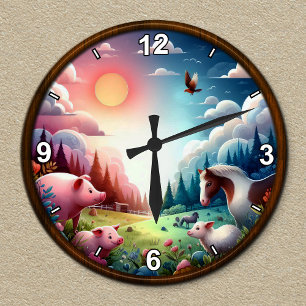 Customisable Enchanted Farm Sunset Wonderland Round Clock
