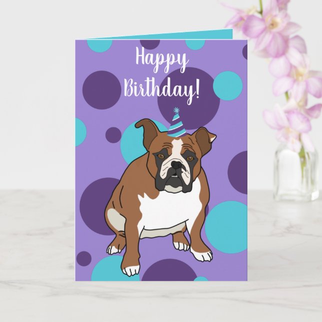 Customisable English Bulldog Birthday Card (Orchid)