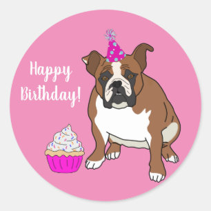Customisable English Bulldog Birthday  Classic Rou Round Sticker