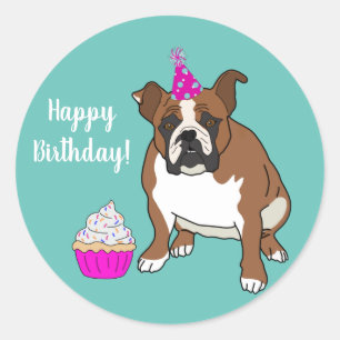 Customisable English Bulldog Birthday  Classic Round Sticker