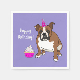 Customisable English Bulldog Birthday Napkins