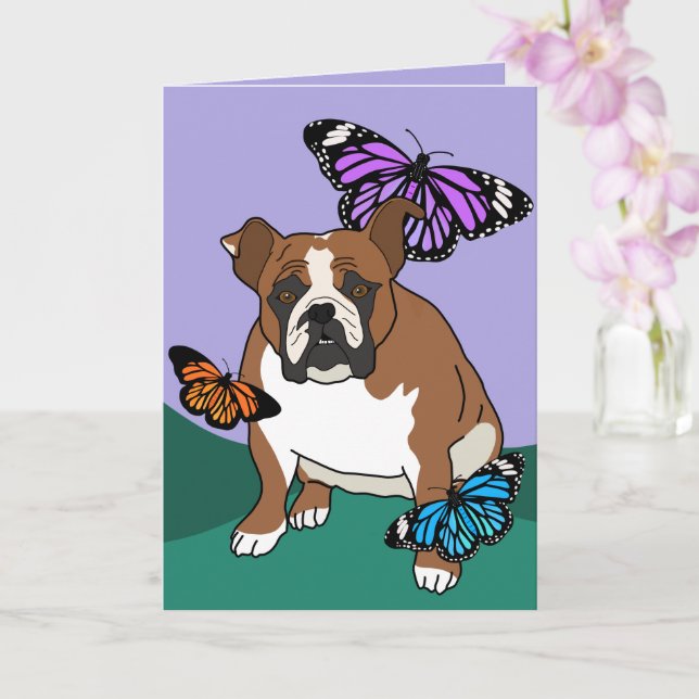 Customisable English Bulldog Card (Orchid)