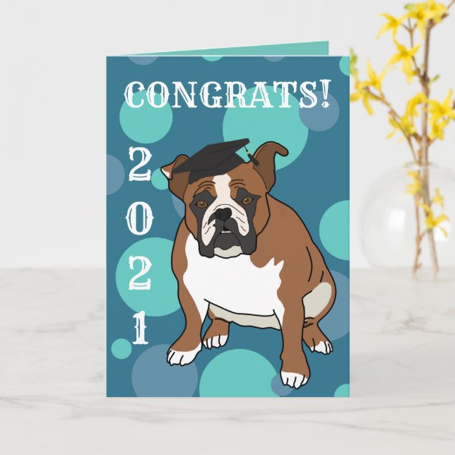 Customisable English Bulldog Card (Yellow Flower)
