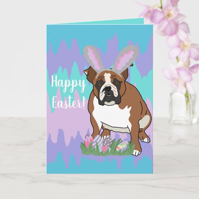 Customisable English Bulldog Easter Card (Orchid)
