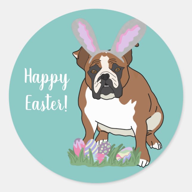 Customisable English Bulldog Easter Classic Round Sticker (Front)