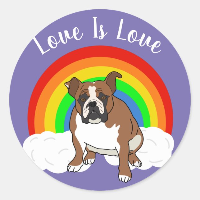 Customisable English Bulldog Pride Rainbow Classic Round Sticker (Front)