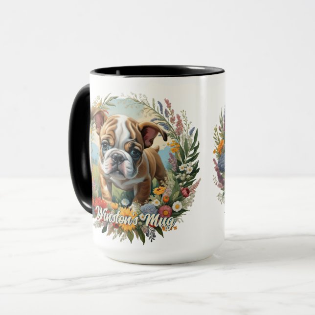 Customisable English Bulldog Puppy Laurel  Mug (Front Left)