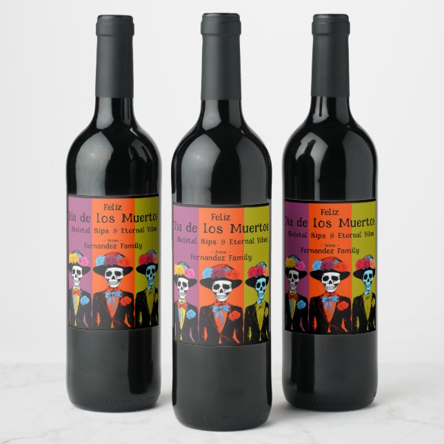💀 Customisable Eternal Elixir Dia de Muertos  Wine Label (Bottles)