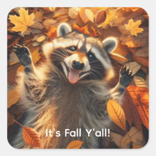 Customisable Fall Silly Racoon Square Sticker