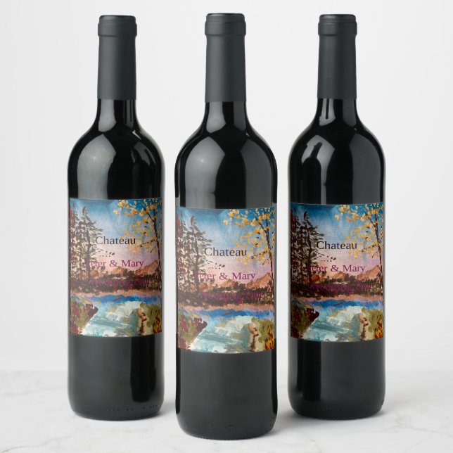 Customisable Fall  Wedding Day Wine  Bottle Labels (Bottles)