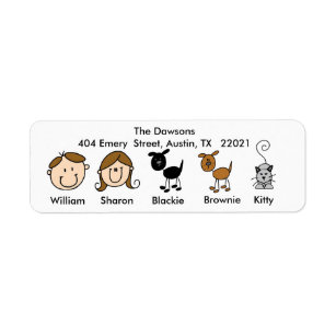 Customisable Family 2 Dogs, 1 Cat Address Labels