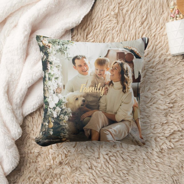 Customisable Family Holiday Throw Pillow For Decor (Blanket)