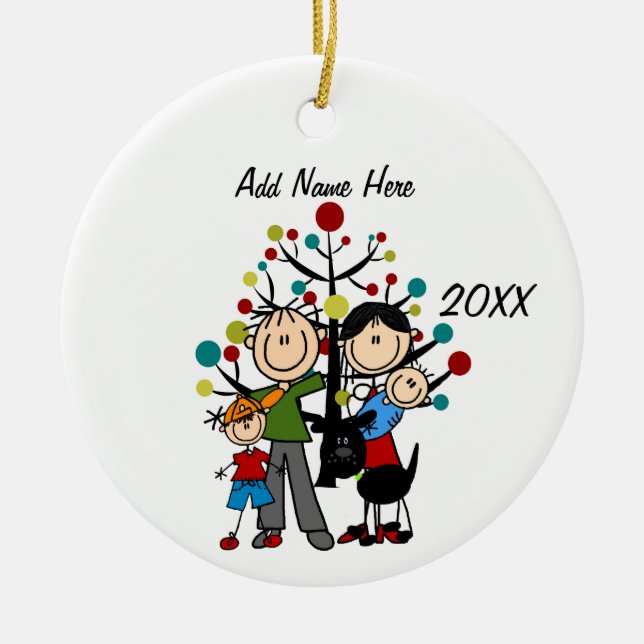 Customisable Family of 4 w/Dog Ornament (Front)
