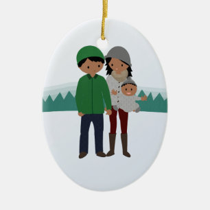 Customisable Family of Three Christmas Ornament