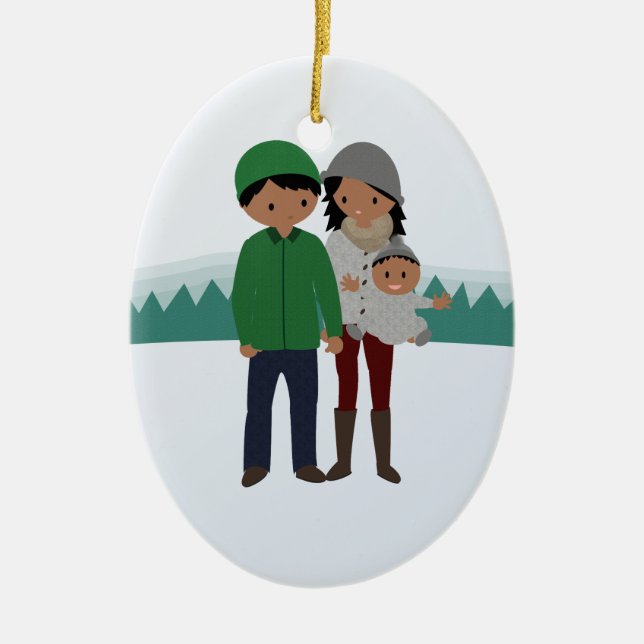 Customisable Family of Three Christmas Ornament (Front)